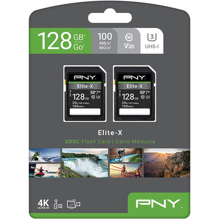 PNY 128GB Elite-X Tarjeta de Memoria SDXC UHS-I 100MB/s 2-Pack