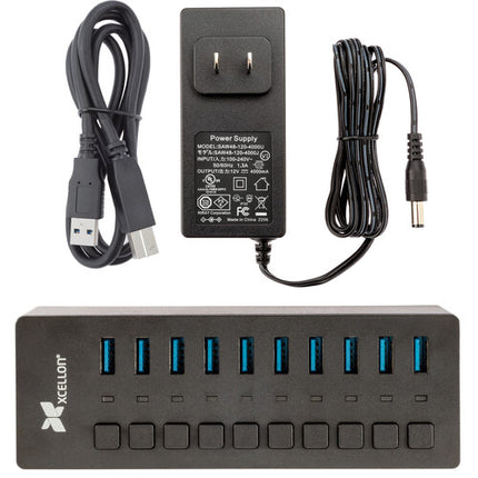 Xcellon Slim 10 Puertos Hub USB 3.0 Velocidad 5 Gb/s Diseño Delgado
