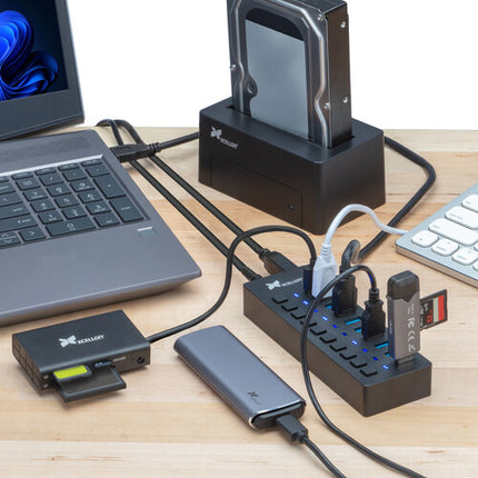 Xcellon Slim 10 Puertos Hub USB 3.0 Velocidad 5 Gb/s Diseño Delgado