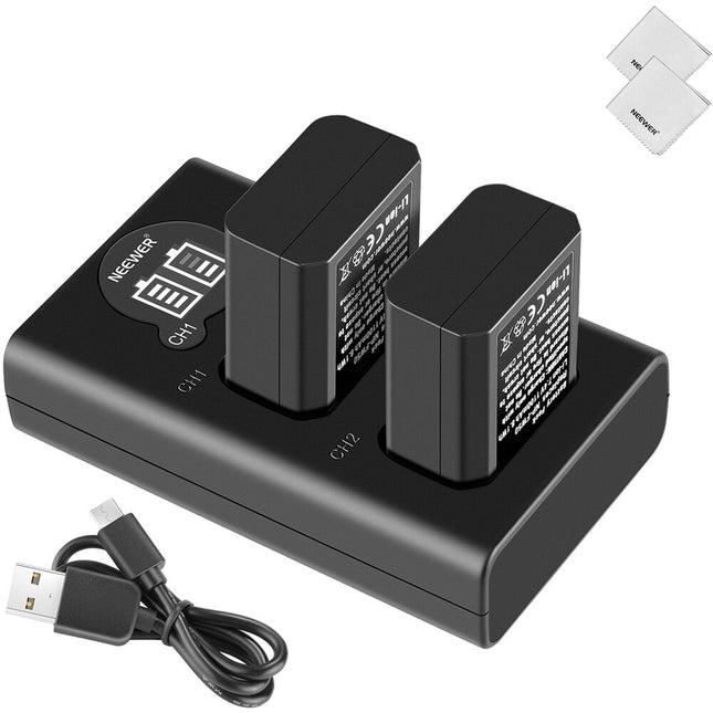 Neewer Cargador Dual de Baterías y Kit de 2 Baterías NP-FW50 1100mAh 7.4V con Pantalla LCD y Cable Micro-USB