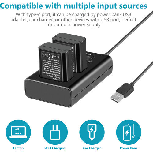 Neewer Cargador Dual de Baterías y Kit de 2 Baterías NP-FW50 1100mAh 7.4V con Pantalla LCD y Cable Micro-USB