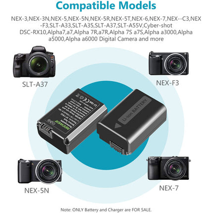 Neewer Cargador Dual de Baterías y Kit de 2 Baterías NP-FW50 1100mAh 7.4V con Pantalla LCD y Cable Micro-USB