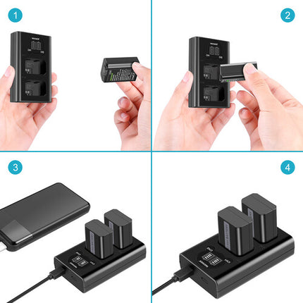 Neewer Cargador Dual de Baterías y Kit de 2 Baterías NP-FW50 1100mAh 7.4V con Pantalla LCD y Cable Micro-USB