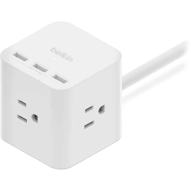 Belkin 3-Outlet Power Cube Blanco Regleta con 3 Enchufes y 3 Puertos USB-A