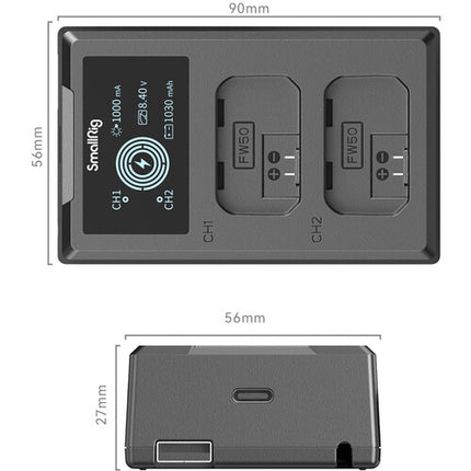SmallRig Cargador de Batería NP-FW50 para Sony Dos Bahías USB-C