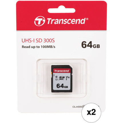 Transcend 64GB 300S UHS-I SDXC Tarjeta de Memoria Clase 10 2-Pack
