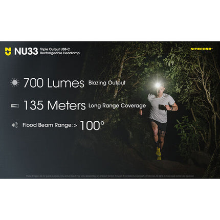 Nitecore NU33 Linterna Frontal LED Recargable 700 Lúmenes IP66 USB-C