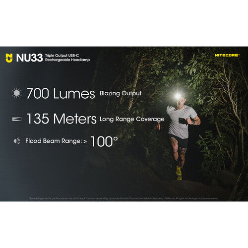 Nitecore NU33 Linterna Frontal LED Recargable 700 Lúmenes IP66 USB-C