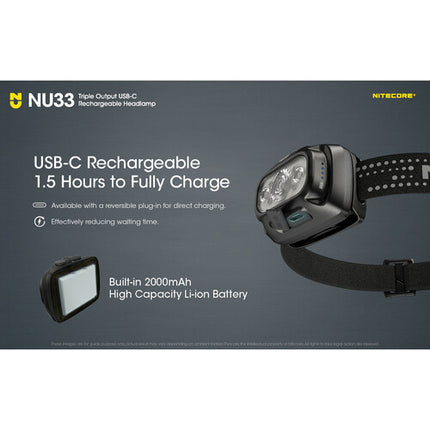 Nitecore NU33 Linterna Frontal LED Recargable 700 Lúmenes IP66 USB-C