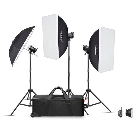 Godox MS200-V Flash de Estudio Kit 3 Luces 200Ws Softboxes y Paraguas 40"