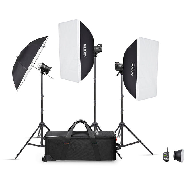Godox MS200-V Flash de Estudio Kit 3 Luces 200Ws Softboxes y Paraguas 40"