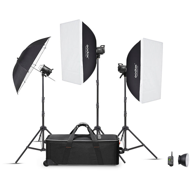 Godox MS300-V Flash de Estudio 3x300Ws Kit 3 Luces con Softboxes y Paraguas