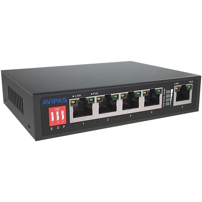 AViPAS AV-POE4 Switch Ethernet 4 Puertos PoE+ 65W Gigabit Plug & Play