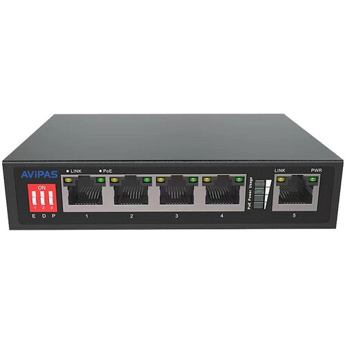 AViPAS AV-POE4 Switch Ethernet 4 Puertos PoE+ 65W Gigabit Plug & Play