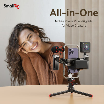 SmallRig All-in-One Kit de Video Básico con Jaula para Smartphone 2.2 a 3.5" y Dos Manijas Laterales