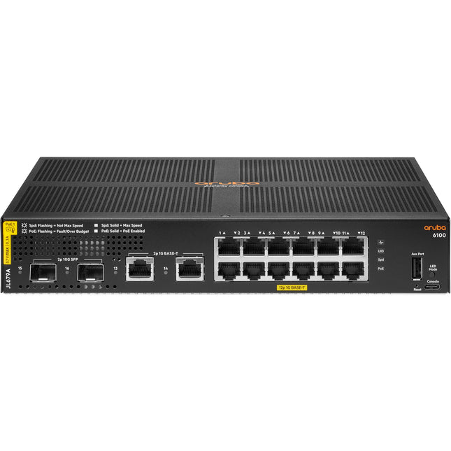 HPE Aruba 6100 Switch de Red Gestionado 12 Puertos PoE+ 139W Capacidad 68Gbps