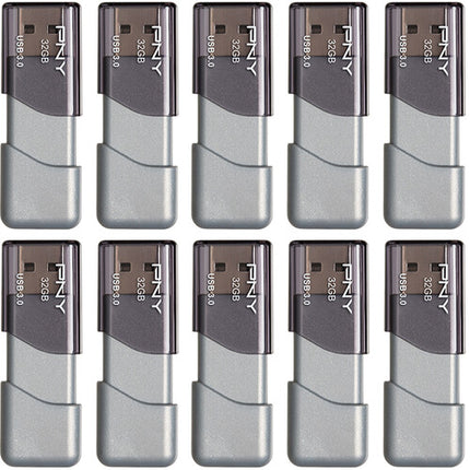 PNY 32GB Turbo Attaché 3 USB 3.0 Unidad Flash Pack 10 Gris 100MBs