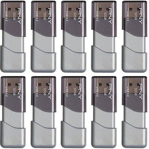 PNY 32GB Turbo Attaché 3 USB 3.0 Unidad Flash Pack 10 Gris 100MBs