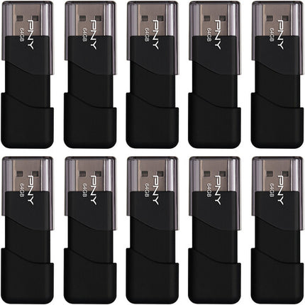 PNY 64GB Attaché 3 Unidad Flash USB 2.0 Capacidad 64GB Diseño Sin Tapa 10-Pack