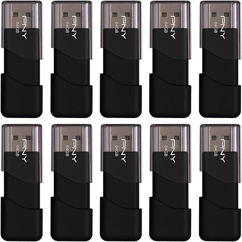 PNY 64GB Attaché 3 Unidad Flash USB 2.0 Capacidad 64GB Diseño Sin Tapa 10-Pack