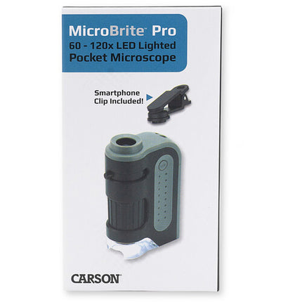 Carson MicroBrite Pro Microscopio de Bolsillo 60-120x con LED y Adaptador para Smartphone