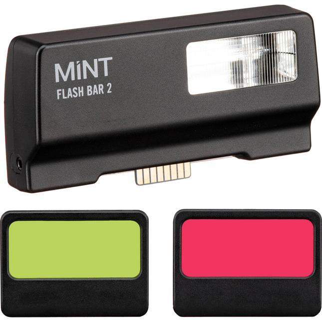 Mint Camera Flash Bar 2 para cámaras Polaroid SX-70 con filtros y alcance 2-10 pies