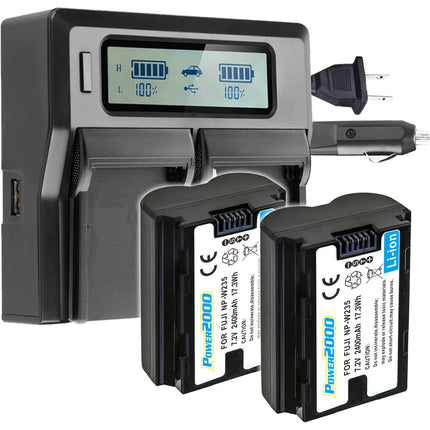 Power2000 NP-W2352BC Batería 2-Pack con Cargador Dual LCD y Puerto USB
