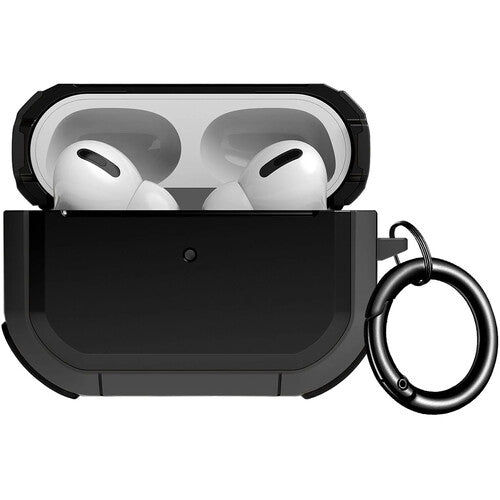 Sahara Case Armor Series Funda para Apple AirPods Pro 2 Negro TPU reforzado y clip carabinero