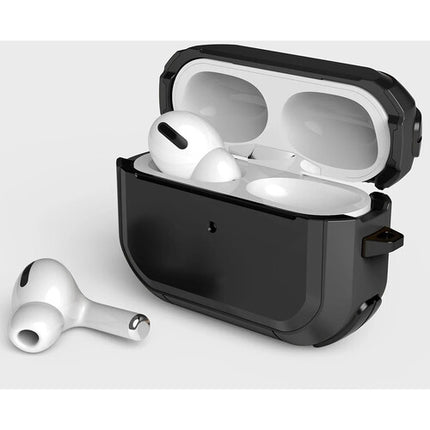 Sahara Case Armor Series Funda para Apple AirPods Pro 2 Negro TPU reforzado y clip carabinero