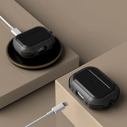 Sahara Case Armor Series Funda para Apple AirPods Pro 2 Negro TPU reforzado y clip carabinero