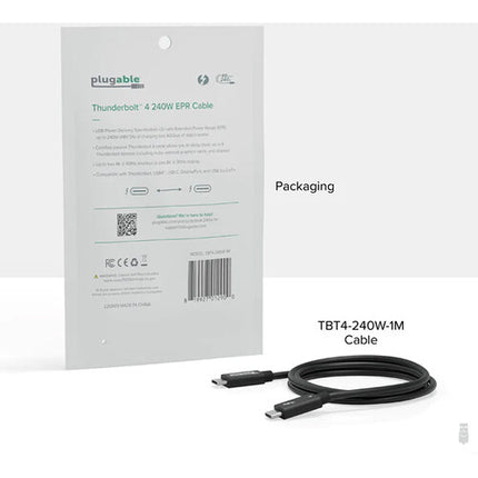 Plugable Thunderbolt 4 Cable USB-C Macho 3.3 Pies 40 Gb/s 240W EPR