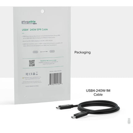 Plugable USB4 Cable USB-C Macho EPR 3.3 Pies 40 Gb/s 240W 8K