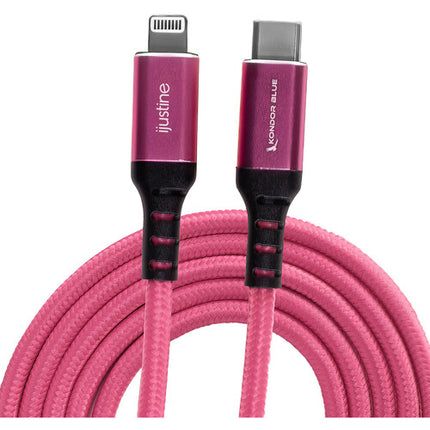 Kondor Blue iJustine Cable Lightning a USB-C 3.3 pies 30W Rosa Nylon