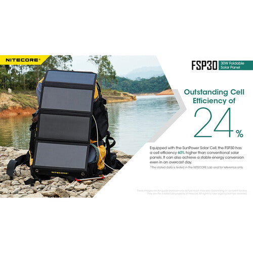 Nitecore FSP30 30W Panel Solar Plegable Ligero 24% Eficiencia USB-C y USB-A