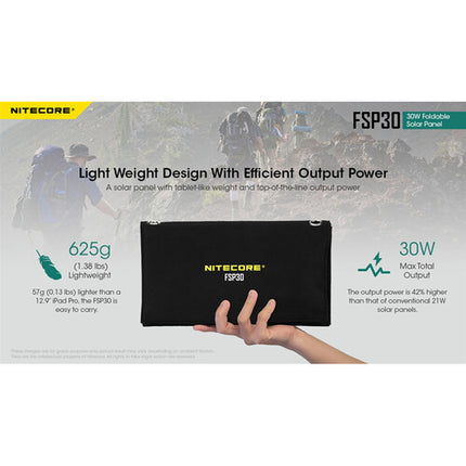 Nitecore FSP30 30W Panel Solar Plegable Ligero 24% Eficiencia USB-C y USB-A
