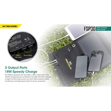 Nitecore FSP30 30W Panel Solar Plegable Ligero 24% Eficiencia USB-C y USB-A