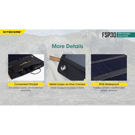Nitecore FSP30 30W Panel Solar Plegable Ligero 24% Eficiencia USB-C y USB-A