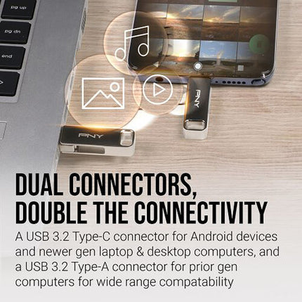 PNY 128GB DUO LINK USB 3.2 Gen 1 Memoria Flash Silver 200 MB/s
