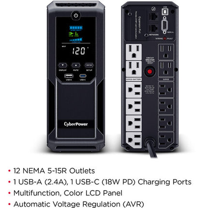 CyberPower BRG1500AVRLCD2 SAI inteligente 1500 VA 900W 12 enchufes USB
