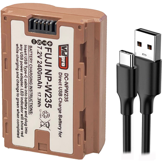Vidpro NP-W235 Batería 7.2V 2400mAh con Carga USB-C para FUJIFILM X-T5 Más Cable 24"