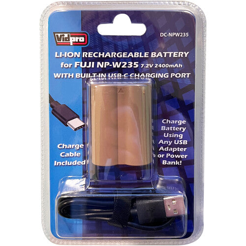 Vidpro NP-W235 Batería 7.2V 2400mAh con Carga USB-C para FUJIFILM X-T5 Más Cable 24"