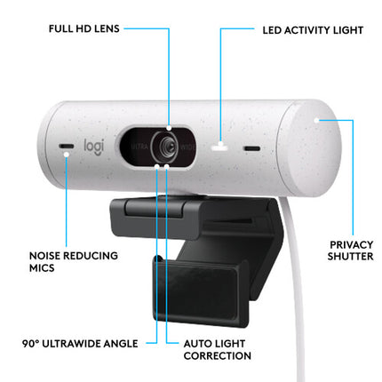Logitech Brio 500 Webcam 1080p 30fps 90° Diagonal y Auriculares Inalámbricos Zone Vibe 100