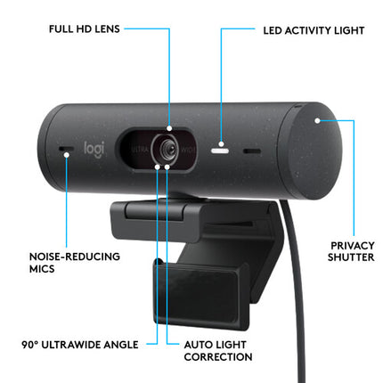Logitech Brio 500 Webcam Full HD 1080p 90° Zoom + Zone Vibe 100 Auriculares inalámbricos