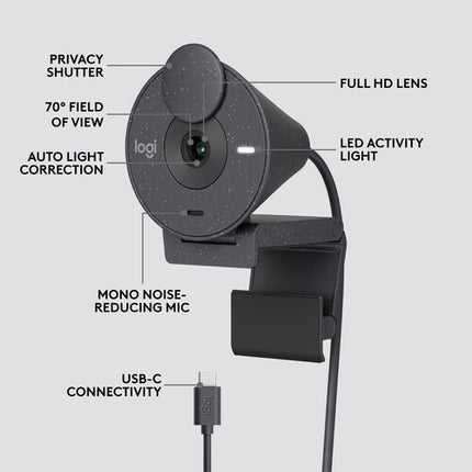 Logitech Brio 300 Webcam Full HD 1080p 70° y Auriculares H390 Kit de Videoconferencia