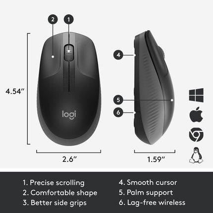 Logitech M190 Ratón Inalámbrico Full-Size 1000 dpi 33' Alcance USB Nano Receptor