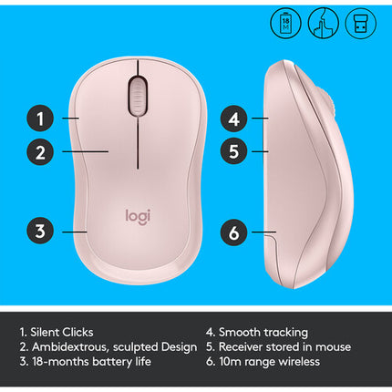 Logitech M220 SILENT Ratón Inalámbrico 1000 dpi 18 Meses Batería Rose