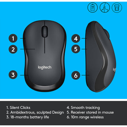 Logitech M220 SILENT Ratón Inalámbrico Negro 1000 dpi 18 Meses Batería