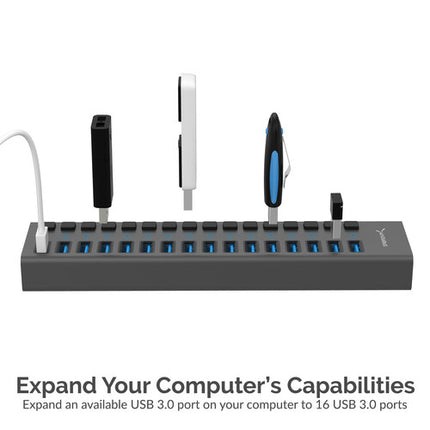 Sabrent 16 Puertos Hub USB 3.0 y Cargador 5Gbps 1.1A por Puerto