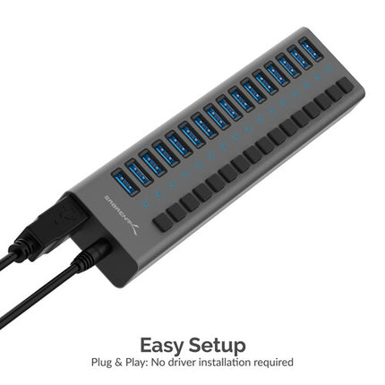 Sabrent 16 Puertos Hub USB 3.0 y Cargador 5Gbps 1.1A por Puerto