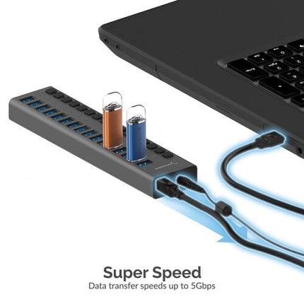 Sabrent 16 Puertos Hub USB 3.0 y Cargador 5Gbps 1.1A por Puerto